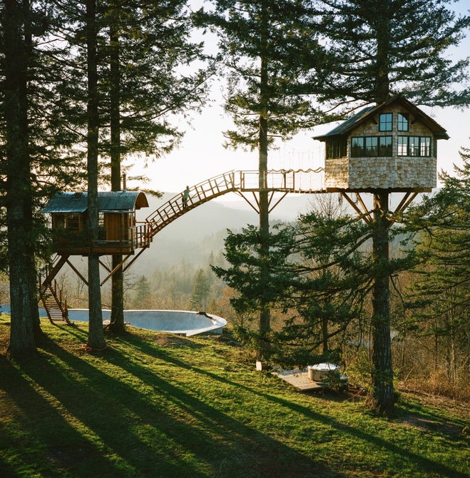 Amazing treehouse boasts suspension bridge and skate bowl - Tiny