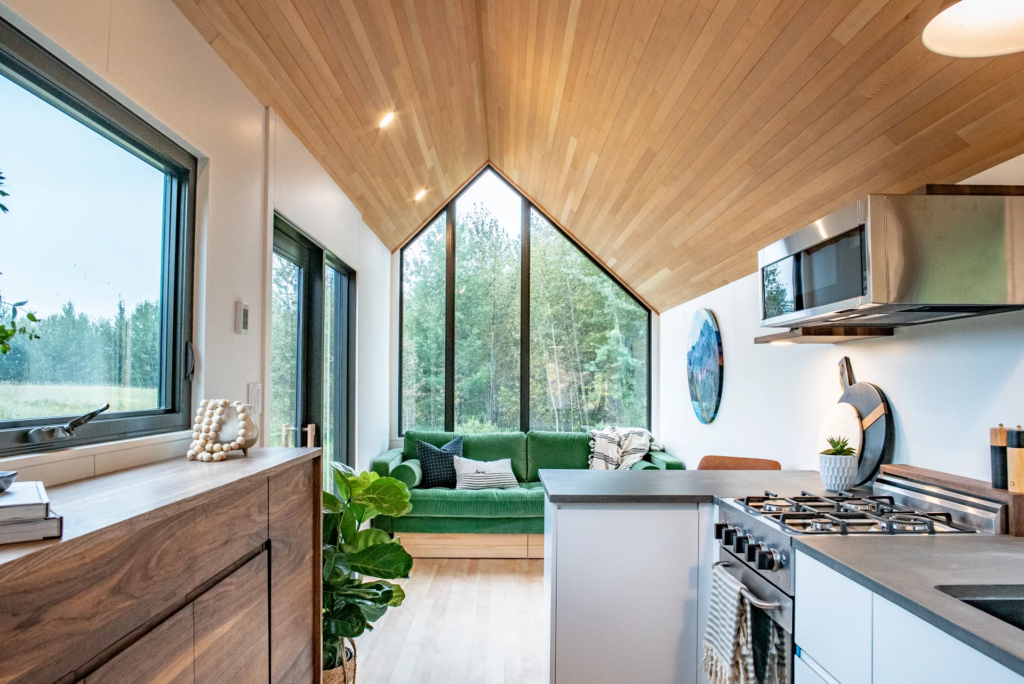 The Trahan Tiny House's living room is open and light-filled