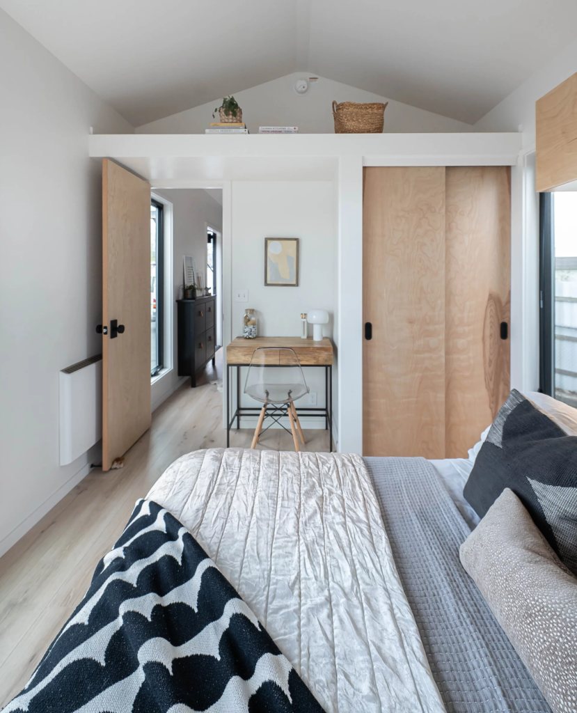 The Urban Gable Park's bedroom includes a double bed and has ample headroom to stand upright
