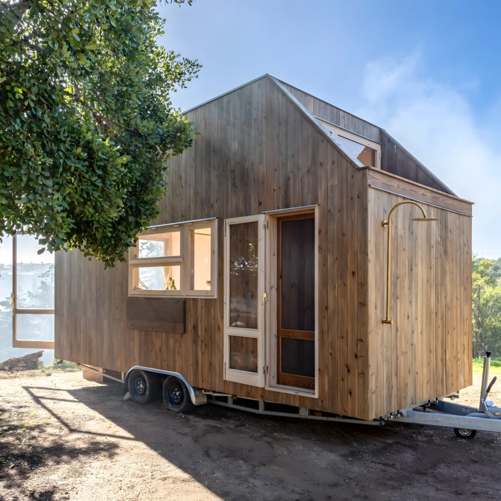 The Duna's exterior is made from wood and features an outdoor shower