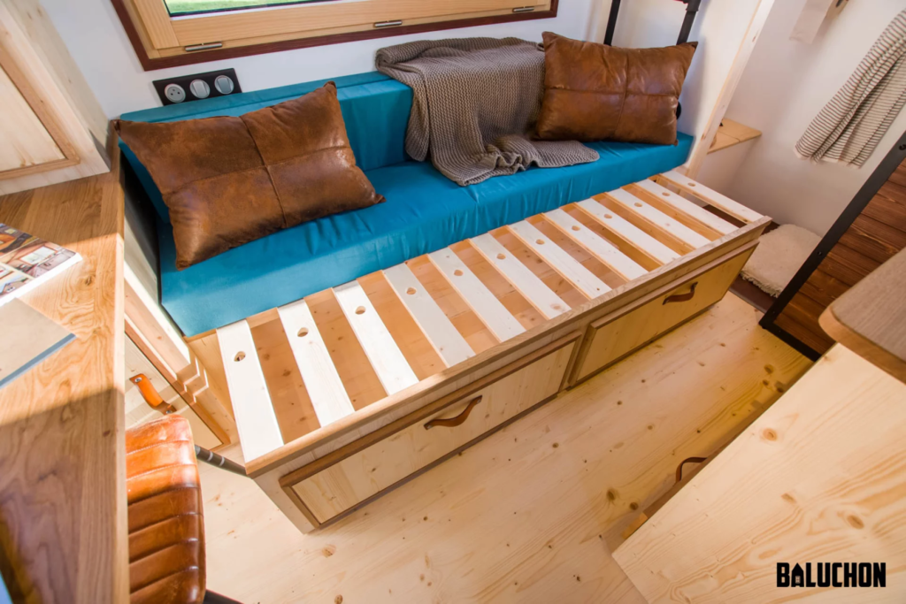 The Nano's sofa bed has integrated storage