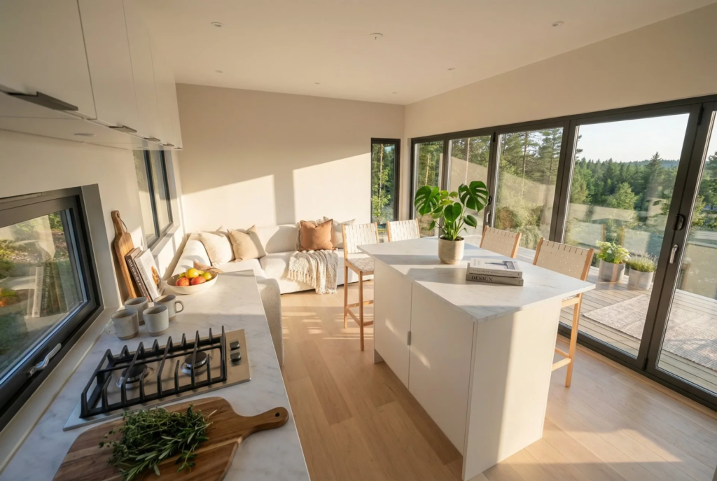The Solace's interior includes a large living area
