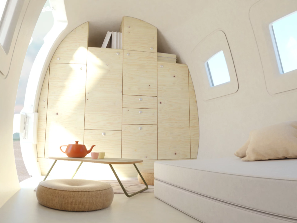 The Space by Ecocapsule's interior look barebones though more furniture can be added at extra cost