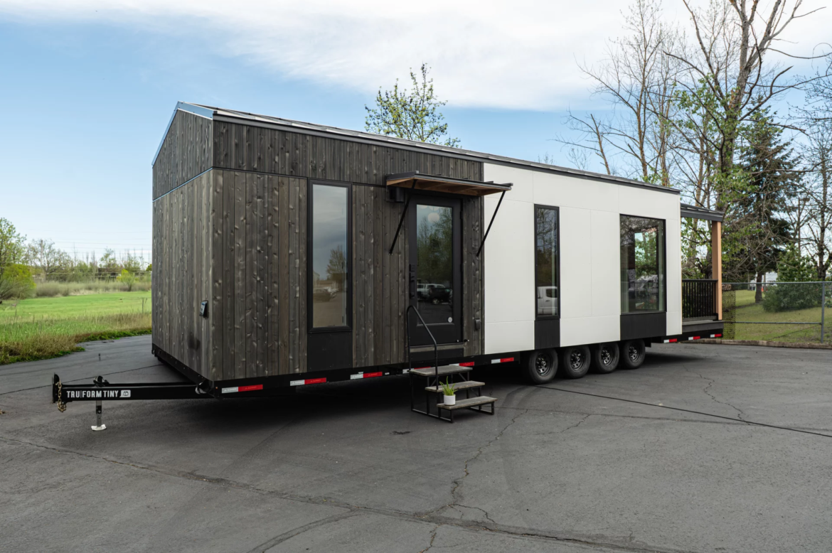 The Urban Gable Park is a spacious apartment-style tiny house that has its own porch